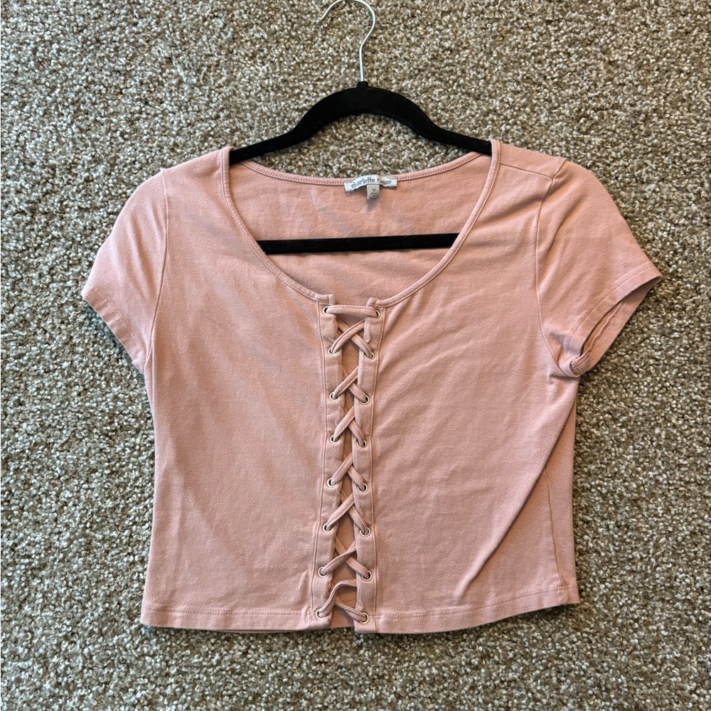 Charlotte Russe Blush Lace-Up Crop Top